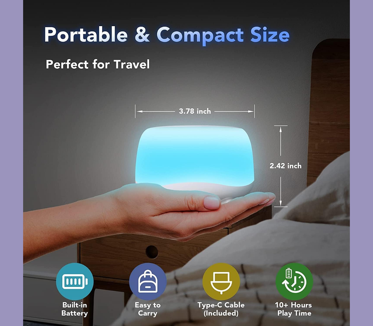 Xkimos White Noise Machine – 34 Soothing Sounds & Night Light