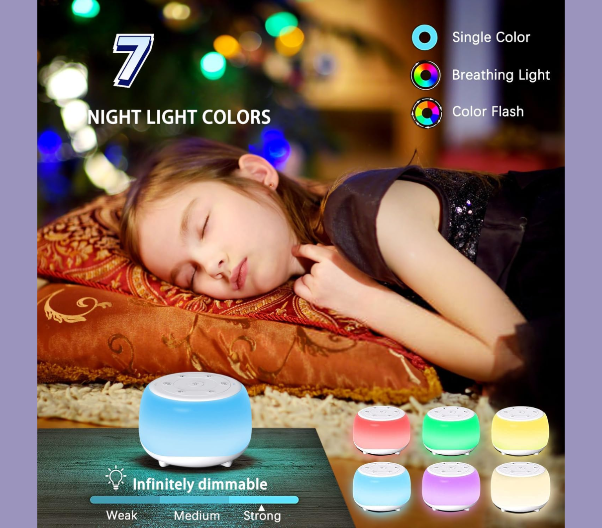 Xkimos White Noise Machine – 34 Soothing Sounds & Night Light