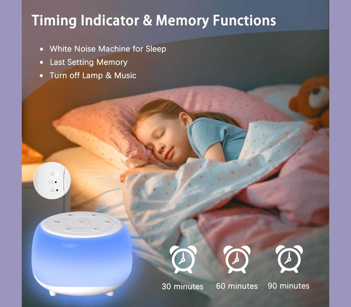 Xkimos White Noise Machine – 34 Soothing Sounds & Night Light